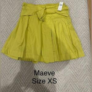 Maeve Chartreuse Pleated Skirt with Bow